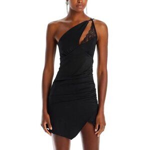 NWT Fore Asymmetrical Lace Trim Cocktail And Party Dress Black Size L